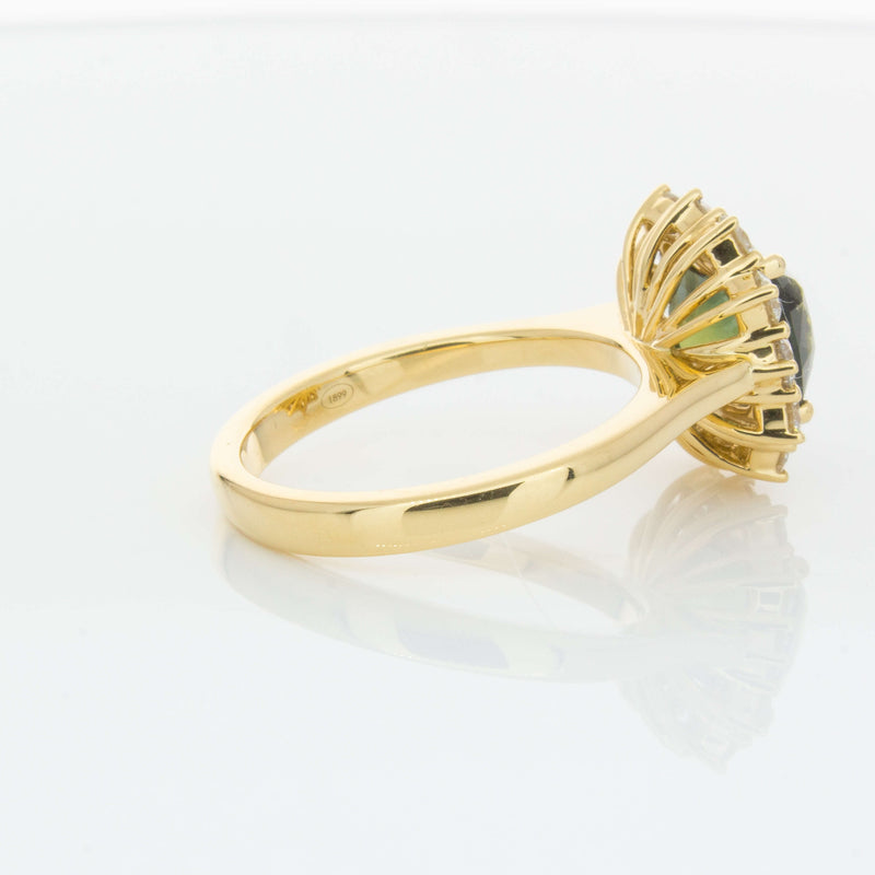 18ct Yellow Gold 3.56ct Green Sapphire & Diamond Belle Ring-Ring-Walker & Hall