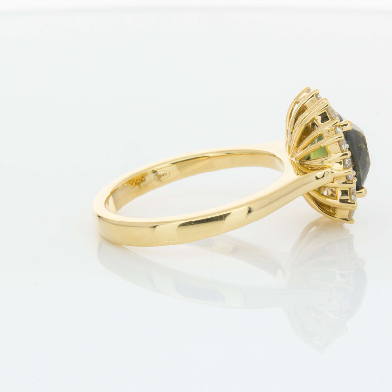 18ct Yellow Gold 3.56ct Green Sapphire & Diamond Belle Ring-Ring-Walker & Hall