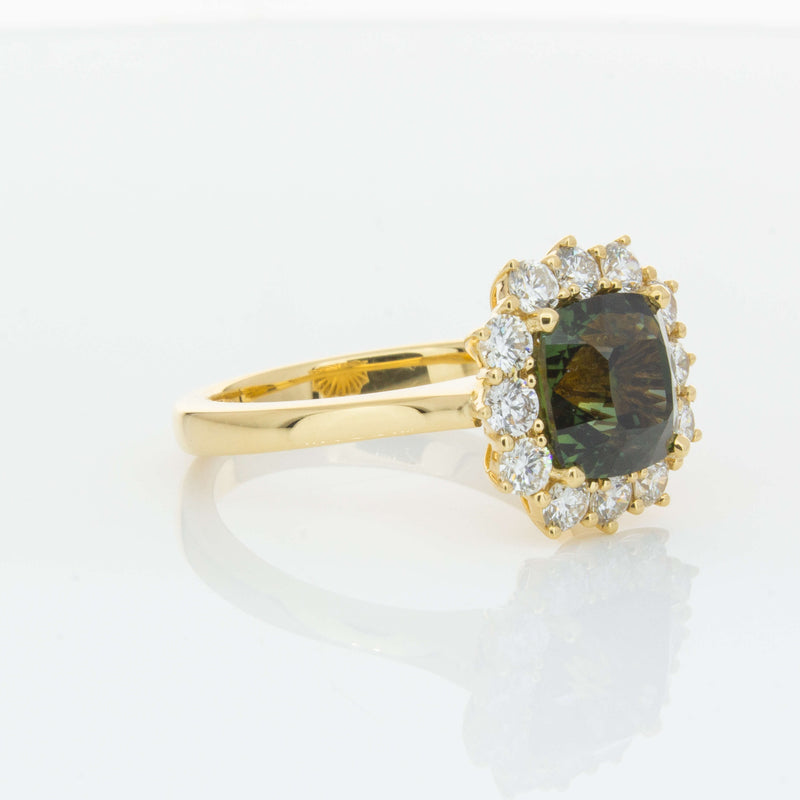 18ct Yellow Gold 3.56ct Green Sapphire & Diamond Belle Ring-Ring-Walker & Hall