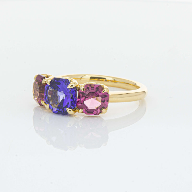18ct Yellow Gold Three Stone Tanzanite & Tourmaline Octavia Ring-Ring-Walker & Hall