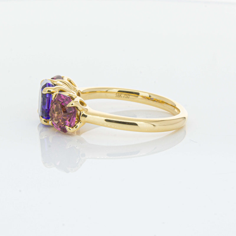 18ct Yellow Gold Three Stone Tanzanite & Tourmaline Octavia Ring-Ring-Walker & Hall