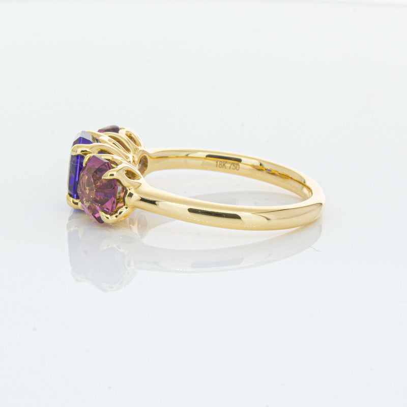 18ct Yellow Gold Three Stone Tanzanite & Tourmaline Octavia Ring-Ring-Walker & Hall