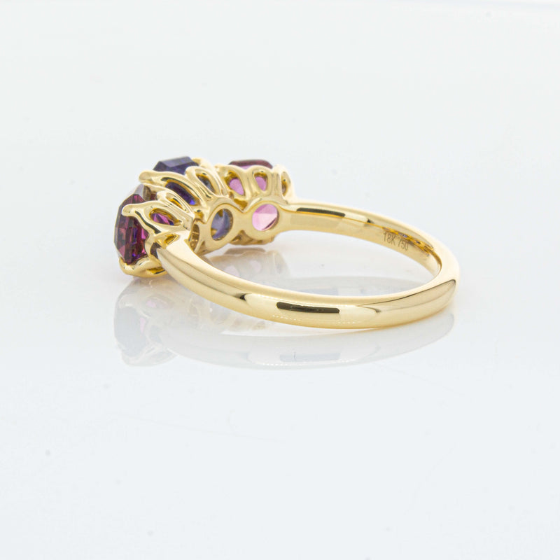 18ct Yellow Gold Three Stone Tanzanite & Tourmaline Octavia Ring-Ring-Walker & Hall