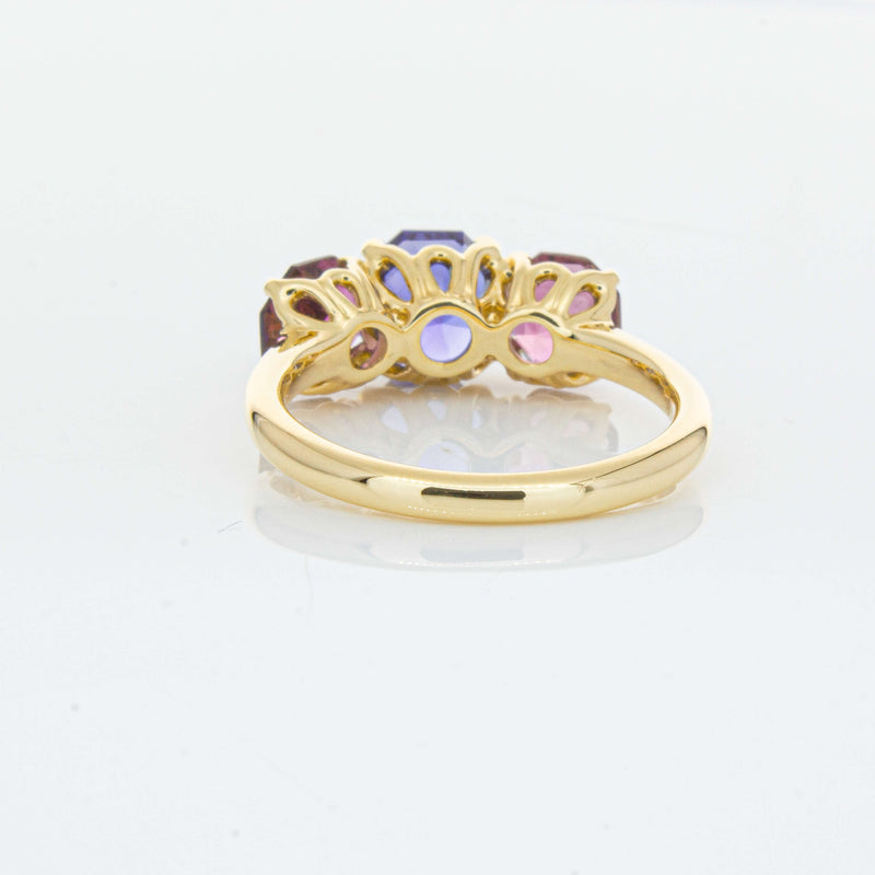 18ct Yellow Gold Three Stone Tanzanite & Tourmaline Octavia Ring-Ring-Walker & Hall