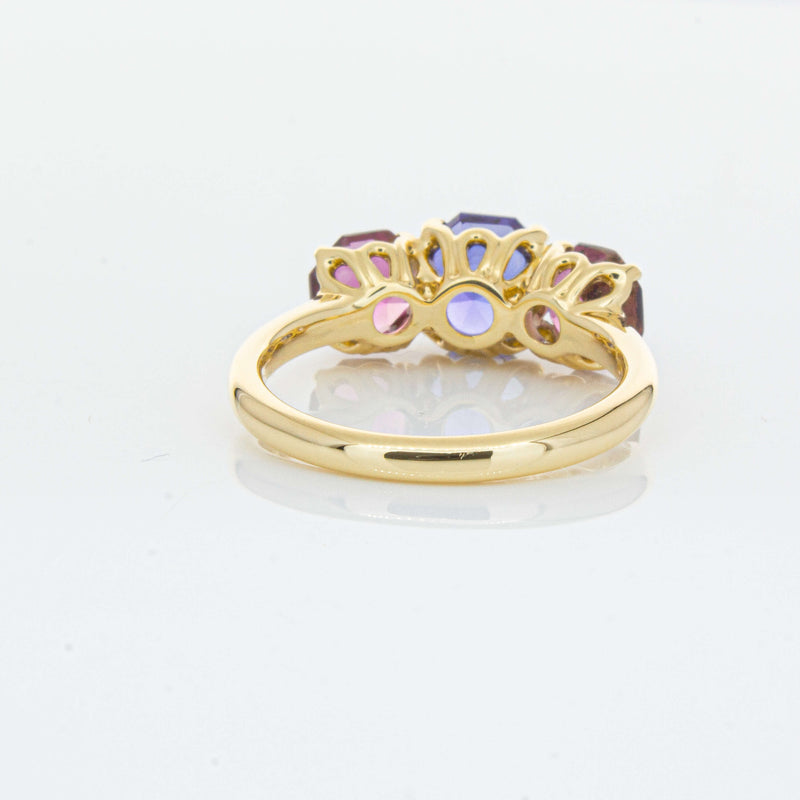 18ct Yellow Gold Three Stone Tanzanite & Tourmaline Octavia Ring-Ring-Walker & Hall