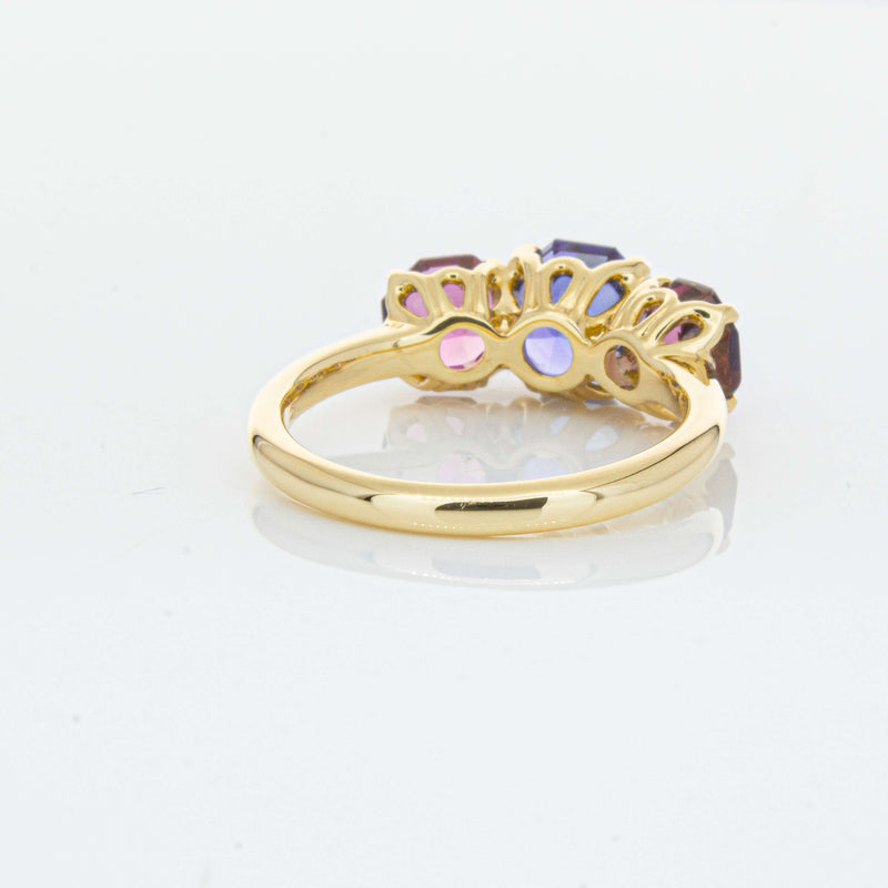 18ct Yellow Gold Three Stone Tanzanite & Tourmaline Octavia Ring-Ring-Walker & Hall
