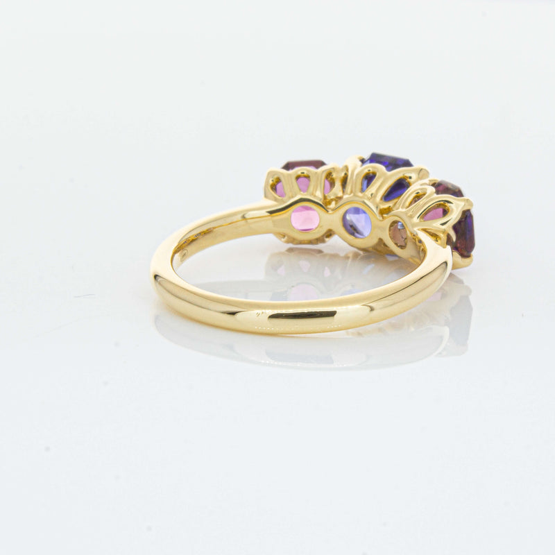 18ct Yellow Gold Three Stone Tanzanite & Tourmaline Octavia Ring-Ring-Walker & Hall