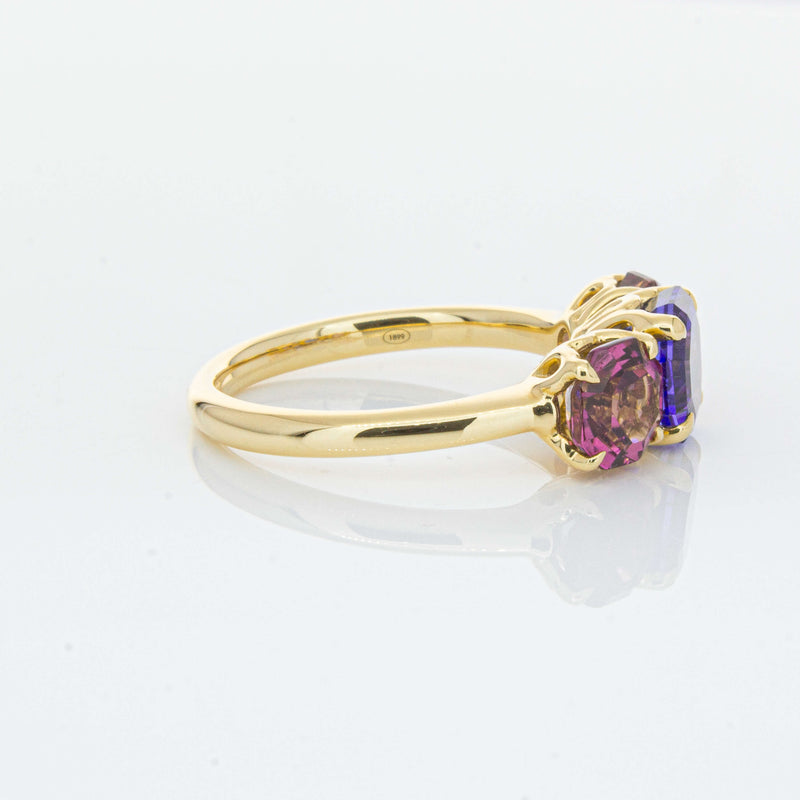 18ct Yellow Gold Three Stone Tanzanite & Tourmaline Octavia Ring-Ring-Walker & Hall