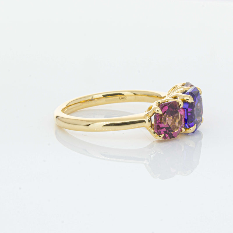 18ct Yellow Gold Three Stone Tanzanite & Tourmaline Octavia Ring-Ring-Walker & Hall