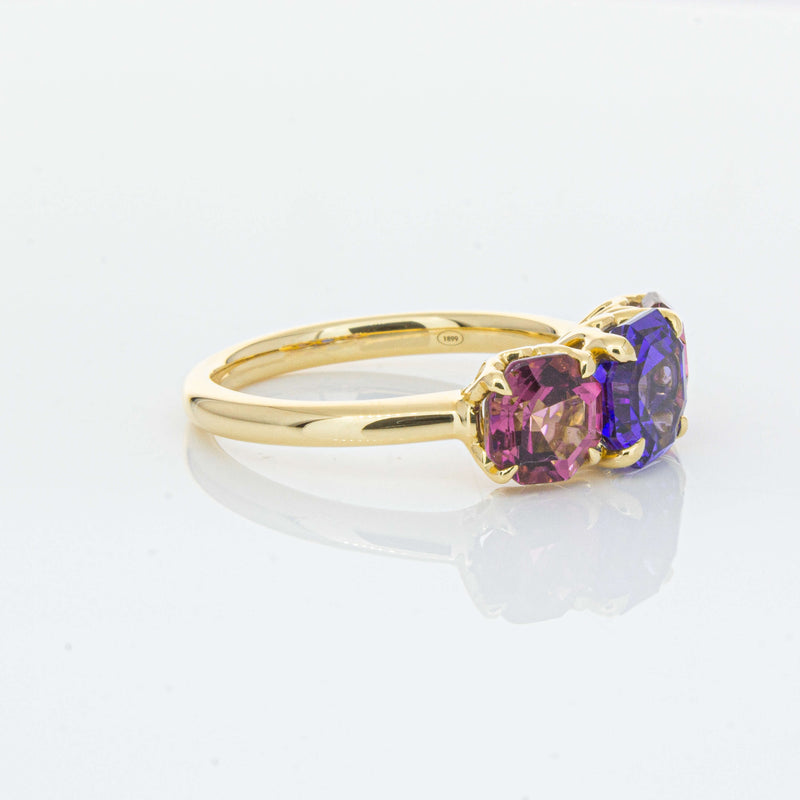 18ct Yellow Gold Three Stone Tanzanite & Tourmaline Octavia Ring-Ring-Walker & Hall