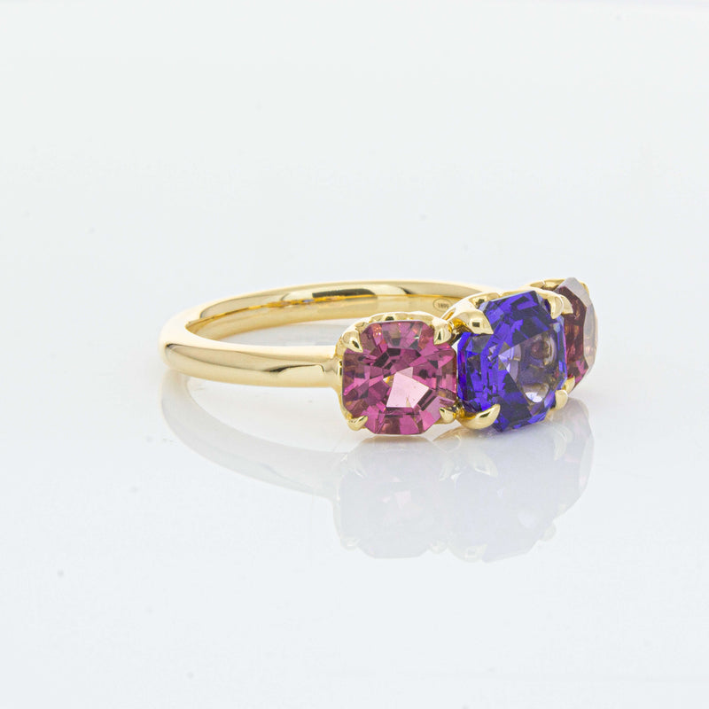 18ct Yellow Gold Three Stone Tanzanite & Tourmaline Octavia Ring-Ring-Walker & Hall