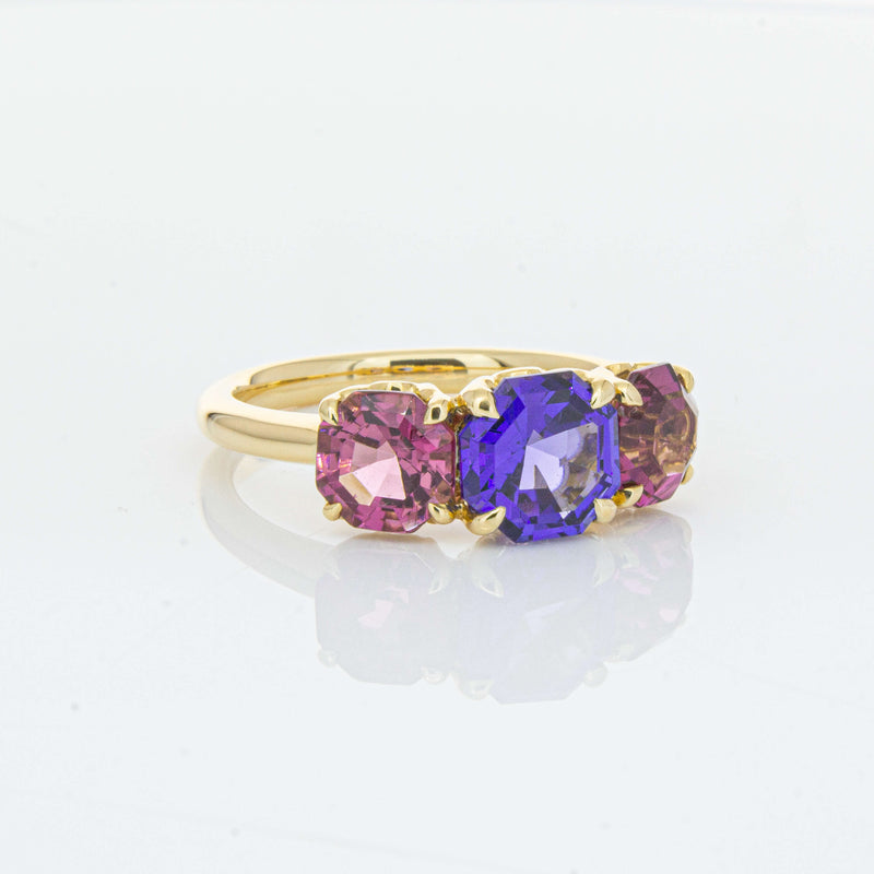18ct Yellow Gold Three Stone Tanzanite & Tourmaline Octavia Ring-Ring-Walker & Hall