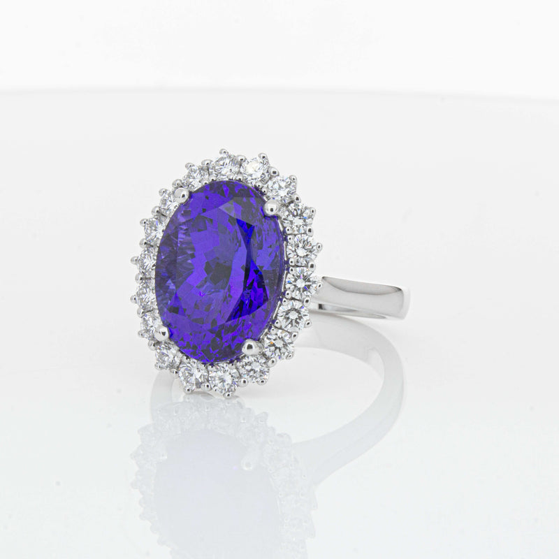 18ct White Gold 7.15ct Tanzanite & Diamond Belle Ring-Ring-Walker & Hall