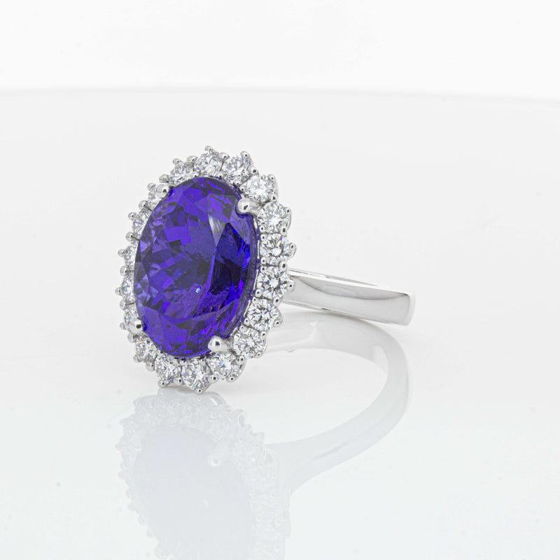 18ct White Gold 7.15ct Tanzanite & Diamond Belle Ring-Ring-Walker & Hall