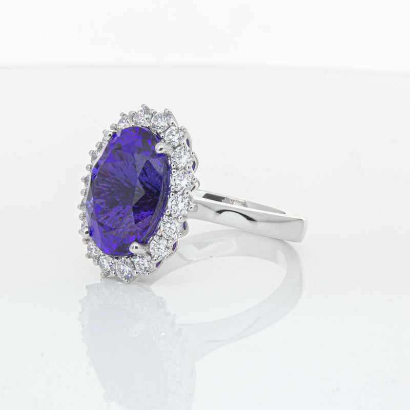 18ct White Gold 7.15ct Tanzanite & Diamond Belle Ring-Ring-Walker & Hall