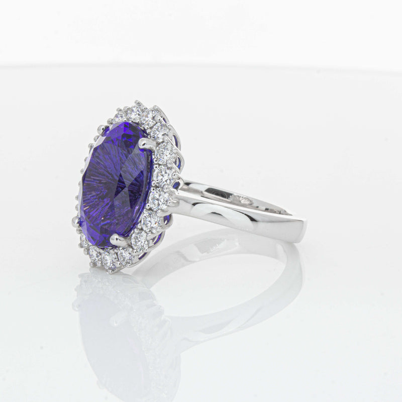 18ct White Gold 7.15ct Tanzanite & Diamond Belle Ring-Ring-Walker & Hall