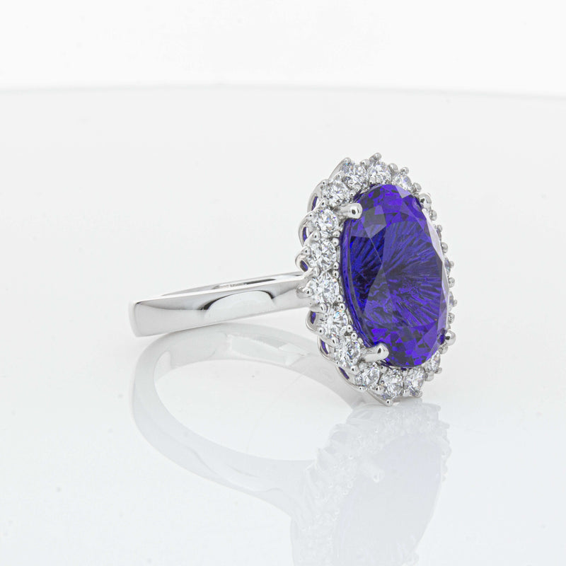 18ct White Gold 7.15ct Tanzanite & Diamond Belle Ring-Ring-Walker & Hall