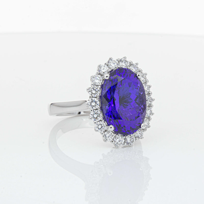 18ct White Gold 7.15ct Tanzanite & Diamond Belle Ring-Ring-Walker & Hall