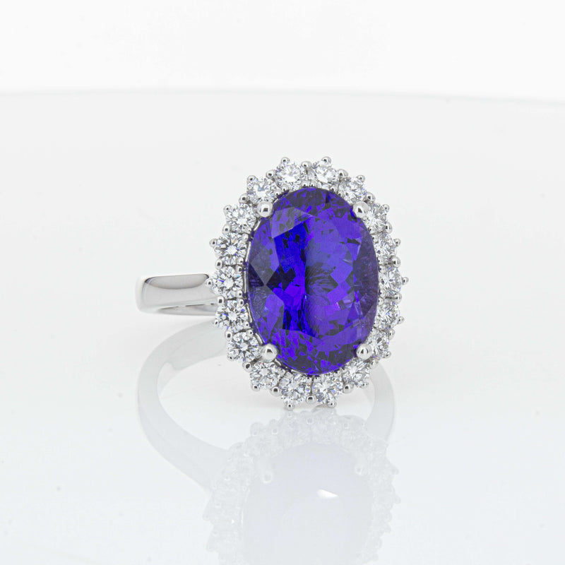 18ct White Gold 7.15ct Tanzanite & Diamond Belle Ring-Ring-Walker & Hall