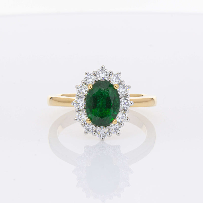 18ct Yellow Gold 1.40ct Emerald & Diamond Belle Ring-Ring-Walker & Hall