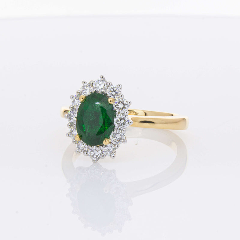 18ct Yellow Gold 1.40ct Emerald & Diamond Belle Ring-Ring-Walker & Hall
