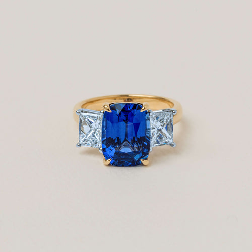 Sapphire and diamond three stone ring