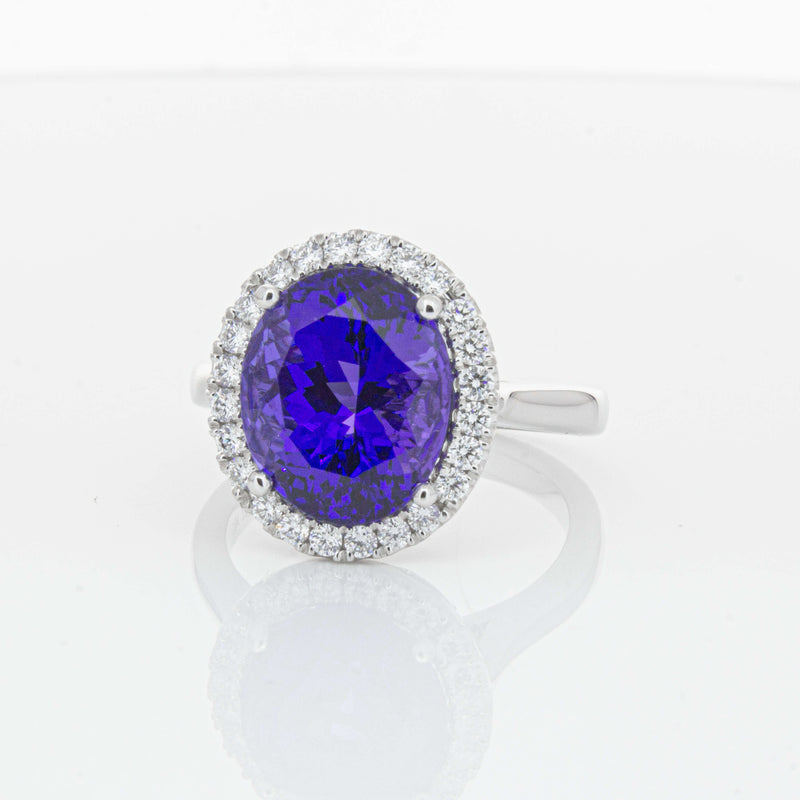 18ct White Gold 6.15ct Tanzanite & Diamond Fleur Ring-Ring-Walker & Hall