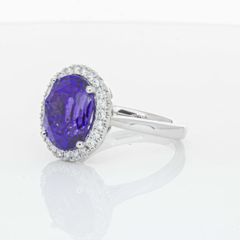 18ct White Gold 6.15ct Tanzanite & Diamond Fleur Ring-Ring-Walker & Hall