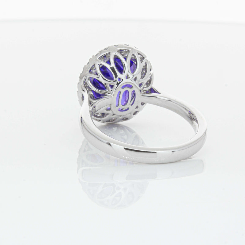 18ct White Gold 6.15ct Tanzanite & Diamond Fleur Ring-Ring-Walker & Hall