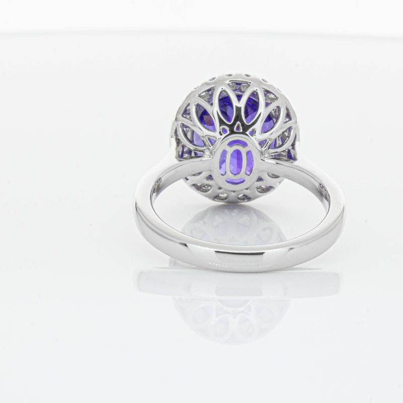 18ct White Gold 6.15ct Tanzanite & Diamond Fleur Ring-Ring-Walker & Hall