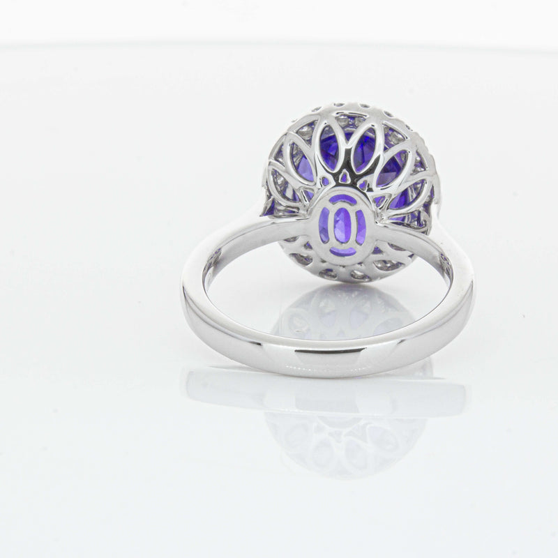 18ct White Gold 6.15ct Tanzanite & Diamond Fleur Ring-Ring-Walker & Hall