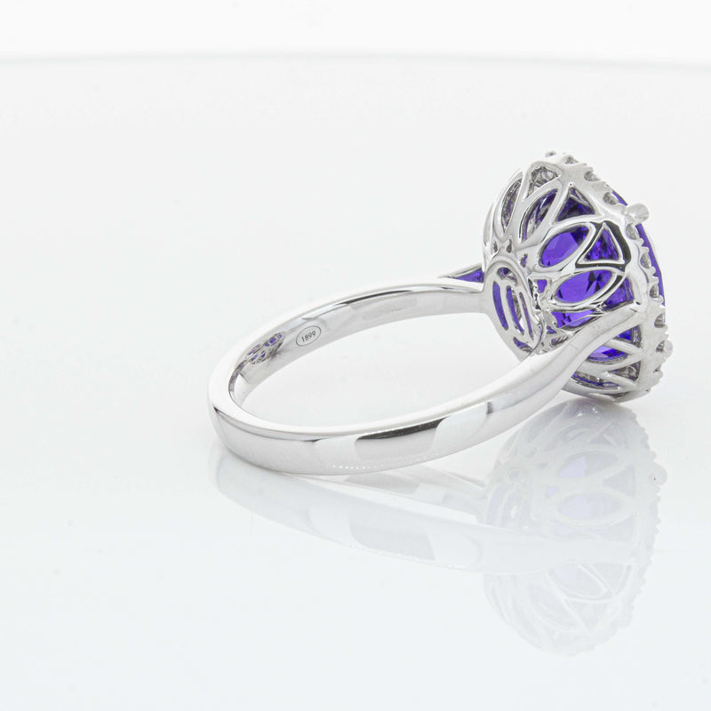 18ct White Gold 6.15ct Tanzanite & Diamond Fleur Ring-Ring-Walker & Hall