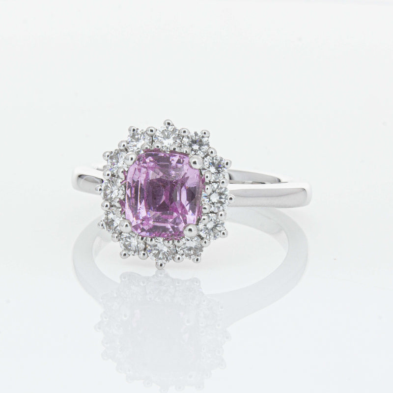 18ct White Gold 2.03ct Pink Sapphire & Diamond Belle Ring-Ring-Walker & Hall