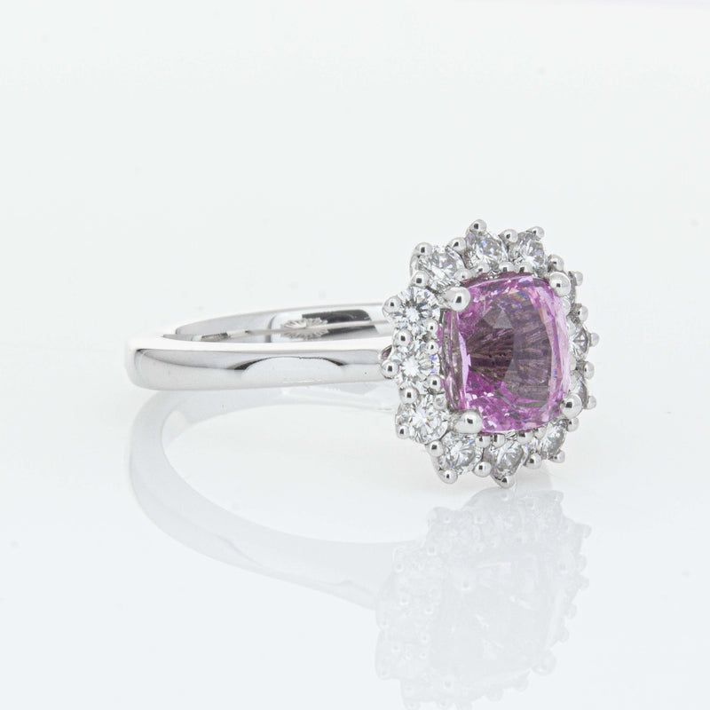 18ct White Gold 2.03ct Pink Sapphire & Diamond Belle Ring-Ring-Walker & Hall