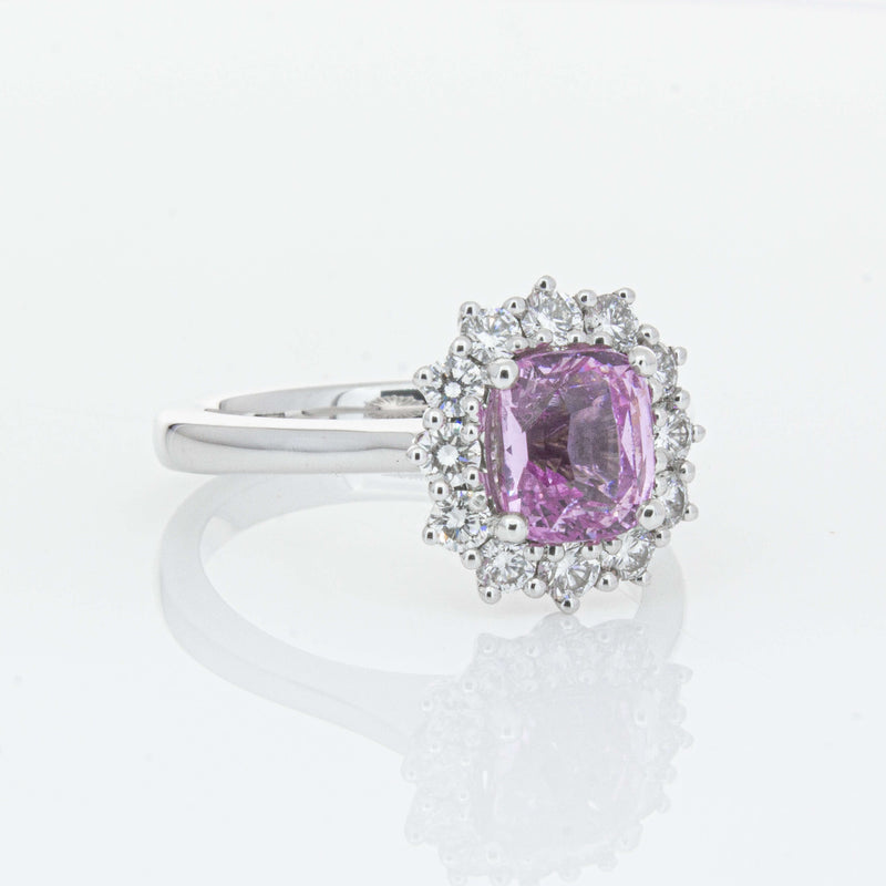 18ct White Gold 2.03ct Pink Sapphire & Diamond Belle Ring-Ring-Walker & Hall