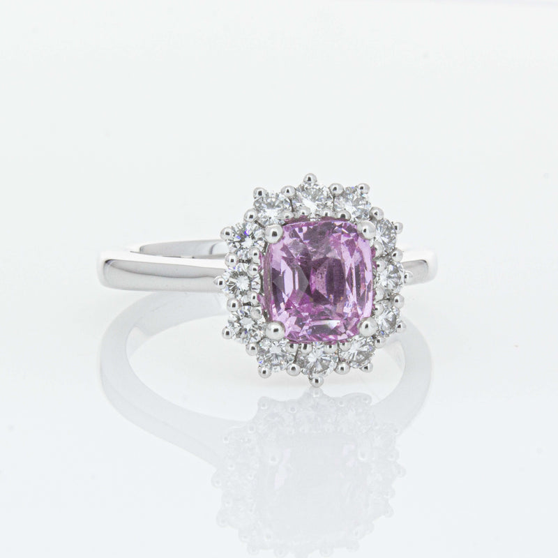 18ct White Gold 2.03ct Pink Sapphire & Diamond Belle Ring-Ring-Walker & Hall