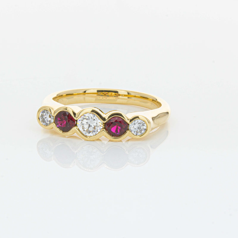 18ct Yellow Gold Ruby & Diamond Five-Stone Natalia Ring-Ring-Walker & Hall