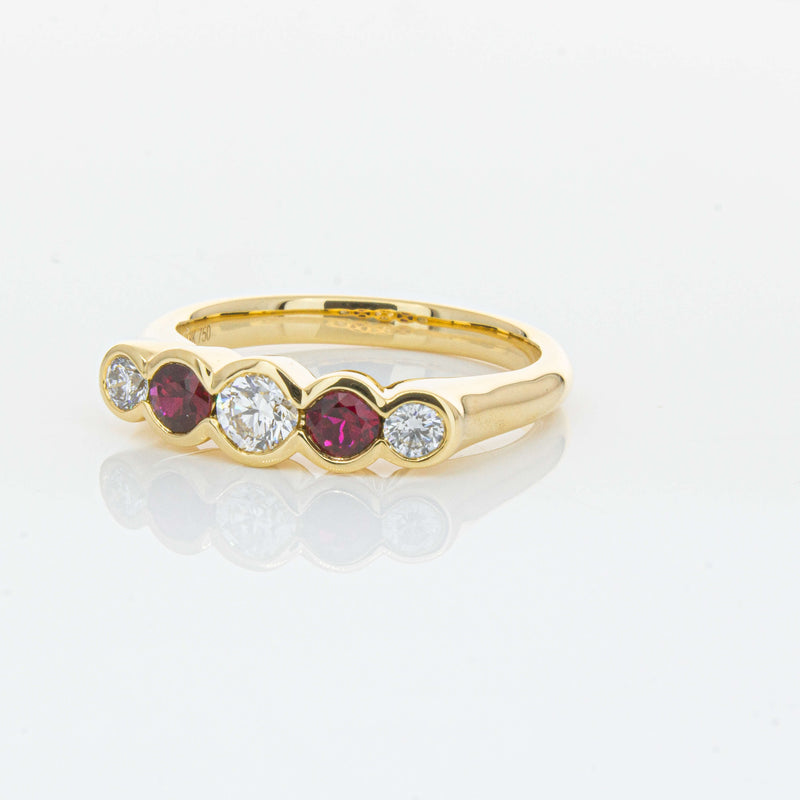 18ct Yellow Gold Ruby & Diamond Five-Stone Natalia Ring-Ring-Walker & Hall
