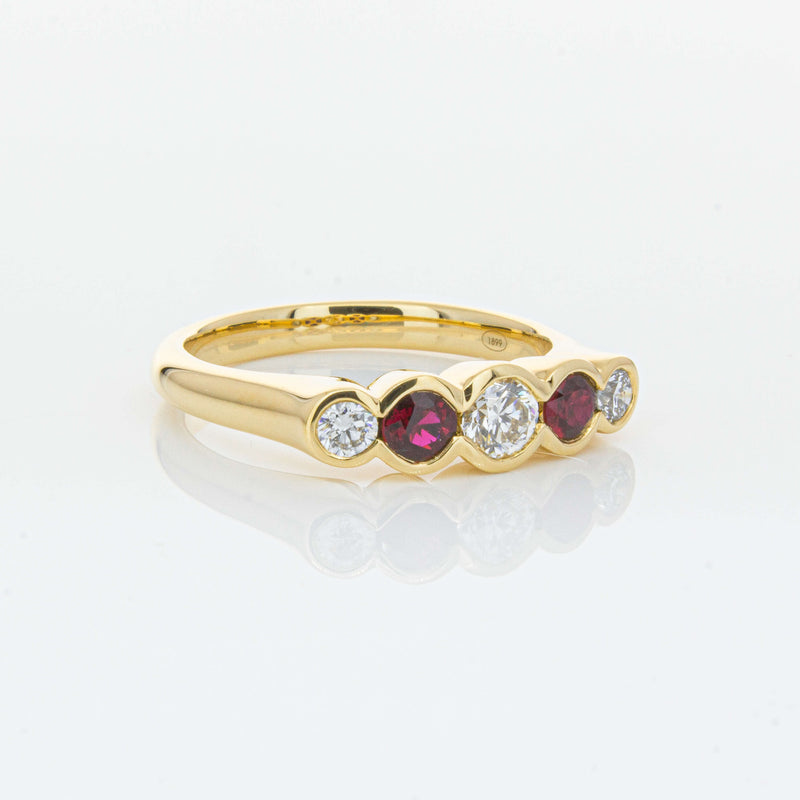 18ct Yellow Gold Ruby & Diamond Five-Stone Natalia Ring-Ring-Walker & Hall