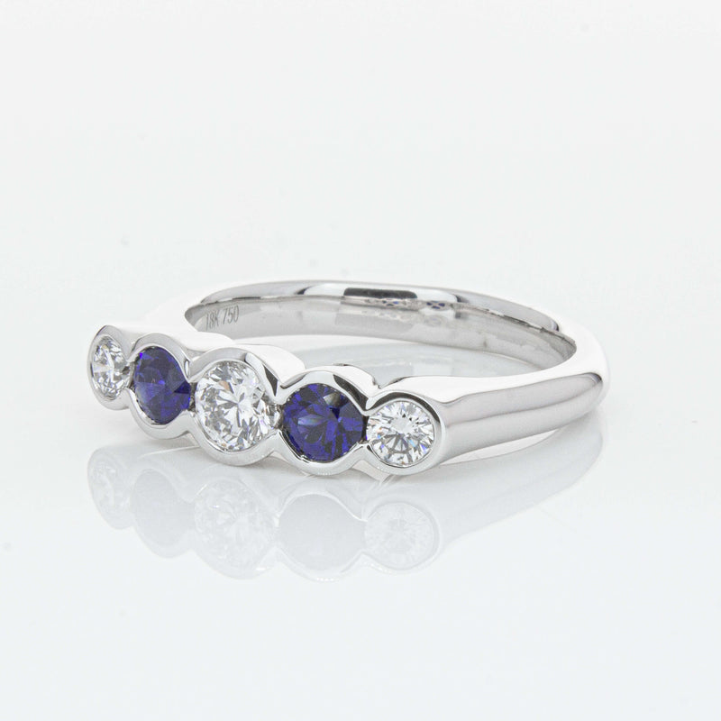 18ct White Gold Sapphire & Diamond Five-Stone Natalia Ring-Ring-Walker & Hall