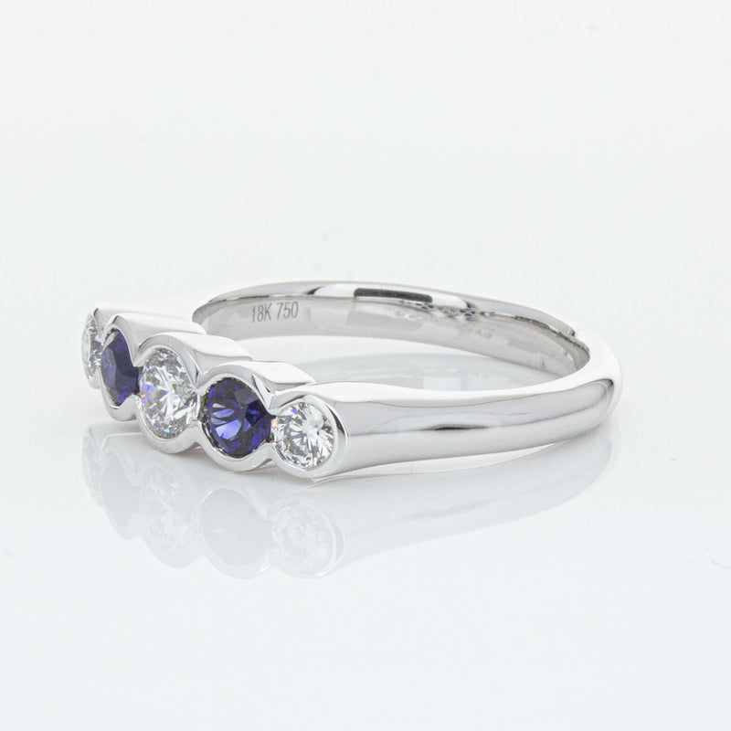 18ct White Gold Sapphire & Diamond Five-Stone Natalia Ring-Ring-Walker & Hall