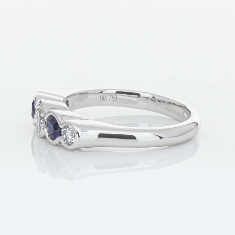18ct White Gold Sapphire & Diamond Five-Stone Natalia Ring-Ring-Walker & Hall
