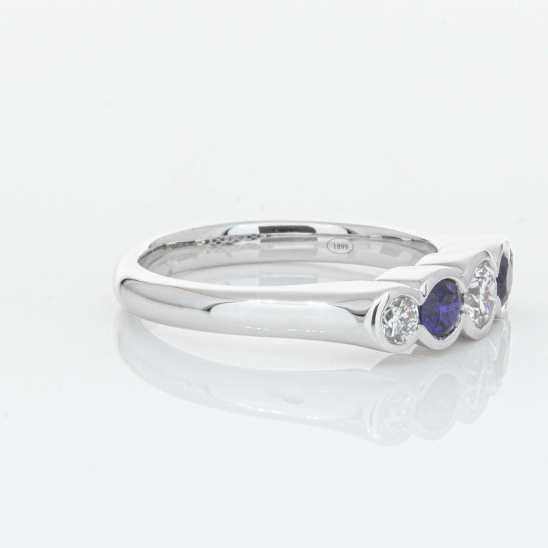 18ct White Gold Sapphire & Diamond Five-Stone Natalia Ring-Ring-Walker & Hall