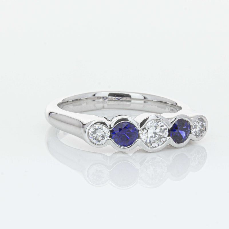 18ct White Gold Sapphire & Diamond Five-Stone Natalia Ring-Ring-Walker & Hall