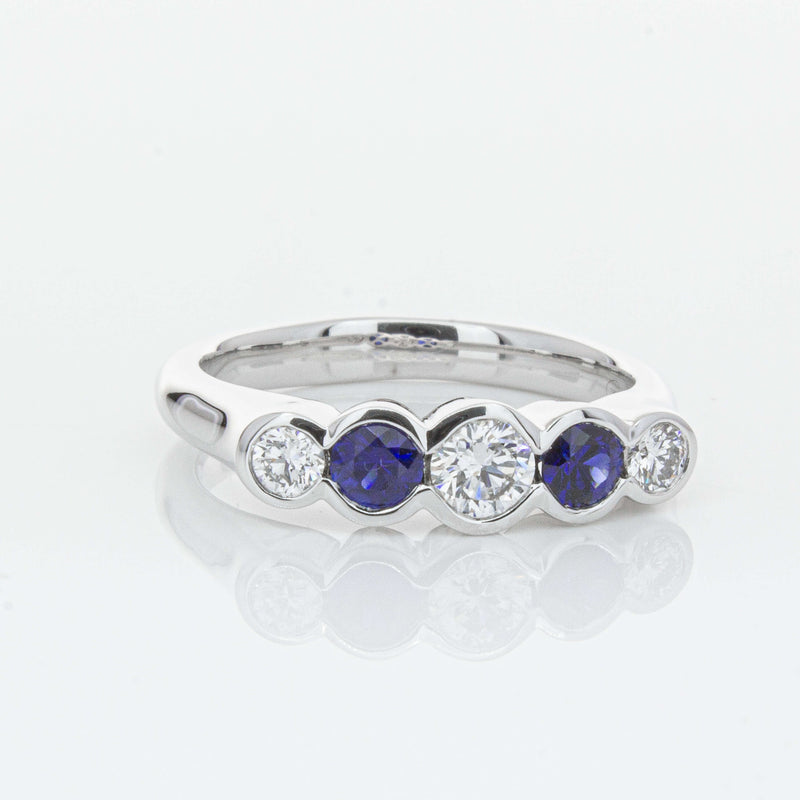 18ct White Gold Sapphire & Diamond Five-Stone Natalia Ring-Ring-Walker & Hall