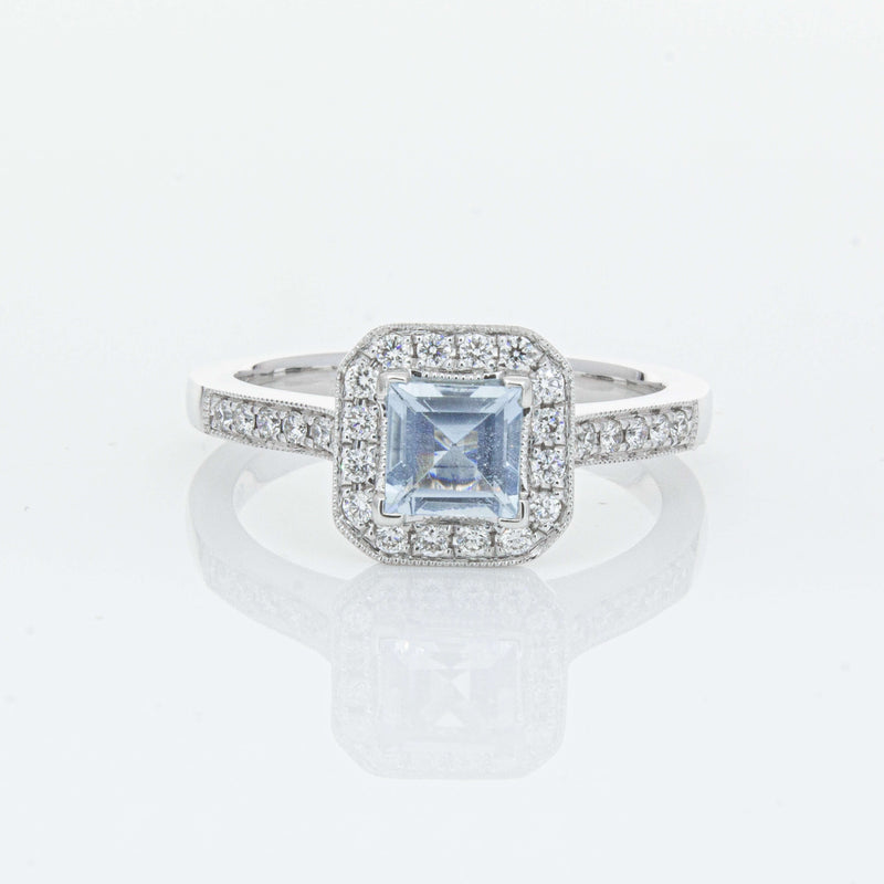 18ct White Gold .46ct Aquamarine & Diamond Mandalay Ring-Ring-Walker & Hall