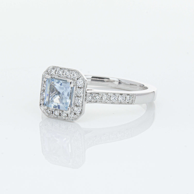 18ct White Gold .46ct Aquamarine & Diamond Mandalay Ring-Ring-Walker & Hall