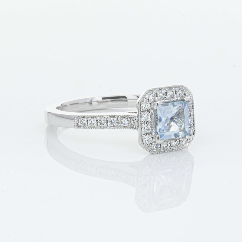 18ct White Gold .46ct Aquamarine & Diamond Mandalay Ring-Ring-Walker & Hall