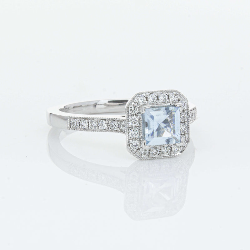 18ct White Gold .46ct Aquamarine & Diamond Mandalay Ring-Ring-Walker & Hall