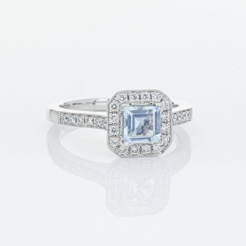 18ct White Gold .46ct Aquamarine & Diamond Mandalay Ring-Ring-Walker & Hall